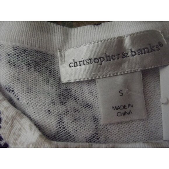 Christopher & Banks Cardigan Sweater Womens Small Button blue green white beige - Picture 3 of 13